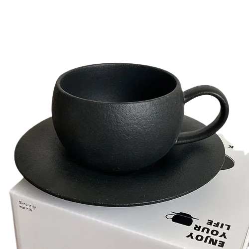 Crop 300ml Frosted Black Color Ceramic Coffee Cup and Saucer