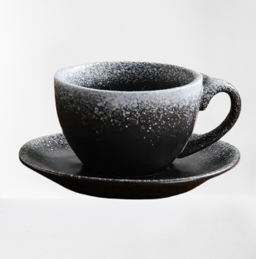 Crop 300-220-75ml- Different Size  Ceramic Coffee Cup and Saucer Dark Black Color