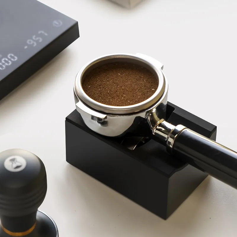 Timemore Magic Cube portafilter stand with 304 stainless steel shell and silicone interior