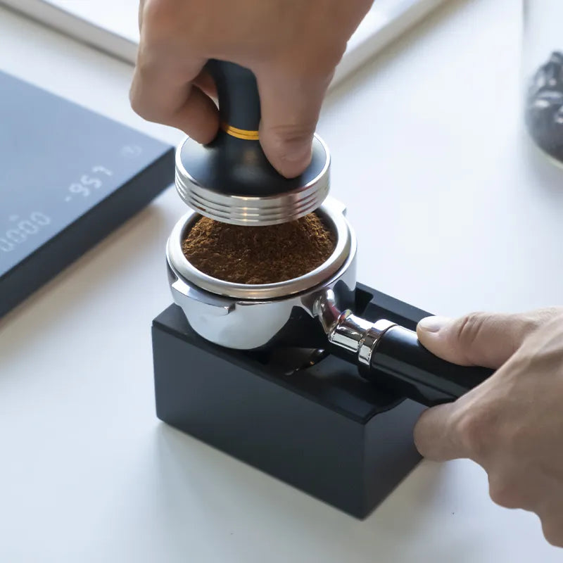 Timemore Magic Cube portafilter stand with 304 stainless steel shell and silicone interior