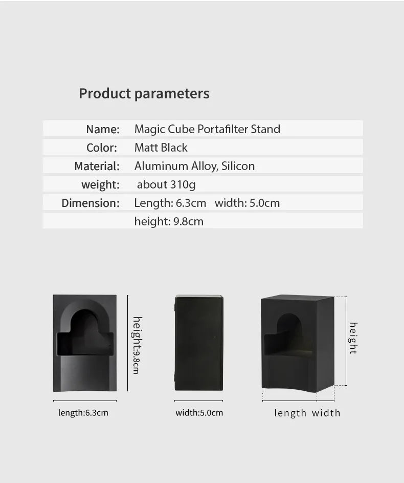 Timemore Magic Cube portafilter stand with 304 stainless steel shell and silicone interior