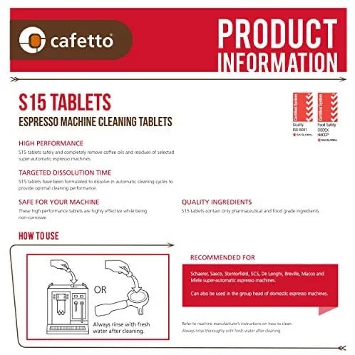 Cafetto For Breville S15 Espresso Cleaning Tablets 8 pack for espresso machine maintenance and cleaning