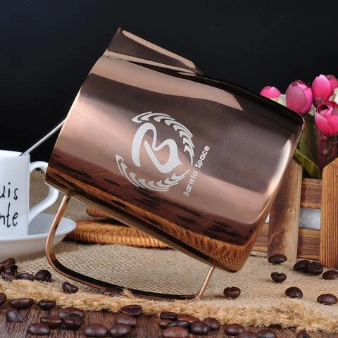 Barista Space Rose Gold 304 stainless steel milk pitcher jug in 350ml and 600ml for latte art and milk frothing / باريستا سبيس إبريق حليب