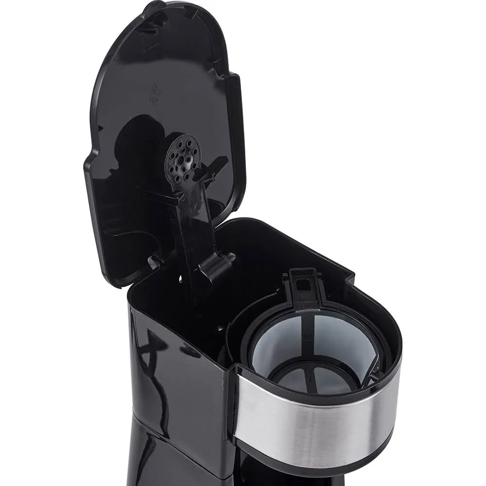 Skoedi single cup coffee maker compact space saving design with reusable filter and travel mug compatibility