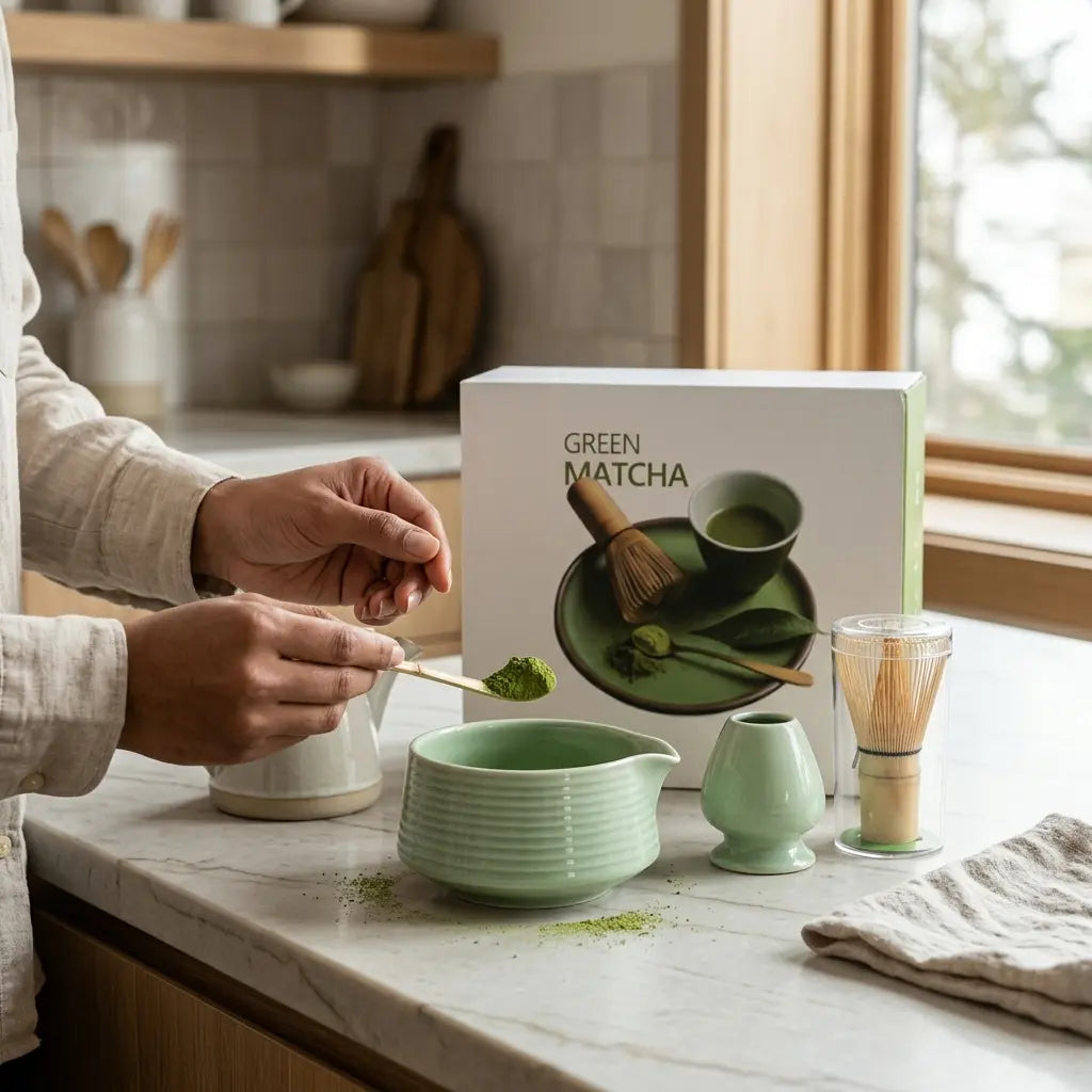 Crop Japanese Matcha Ceramic Set