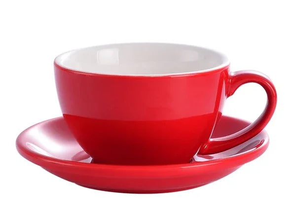 Crop 350ml Different Colors Ceramic Coffee Cup and Saucer for Latte red