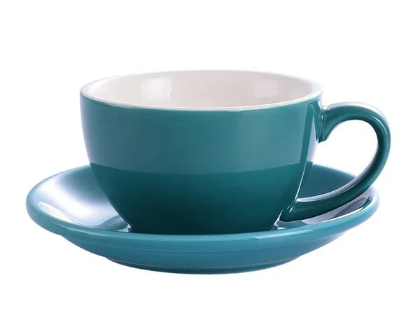 Crop 350ml Different Colors Ceramic Coffee Cup and Saucer for Latte Turqois Blue