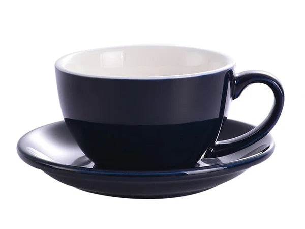 Crop 350ml Different Colors Ceramic Coffee Cup and Saucer for Latte black