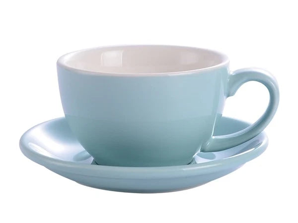 Crop 350ml Different Colors Ceramic Coffee Cup and Saucer for Latte tifany blue