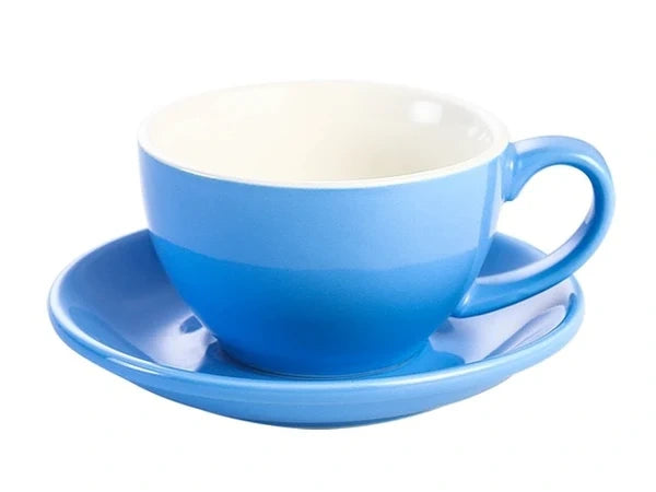 Crop 350ml Different Colors Ceramic Coffee Cup and Saucer for Latte blue