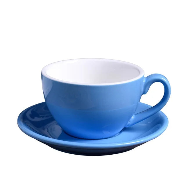 Crop 220ml ceramic coffee cup and saucer for cappuccino available in multiple porcelain color options