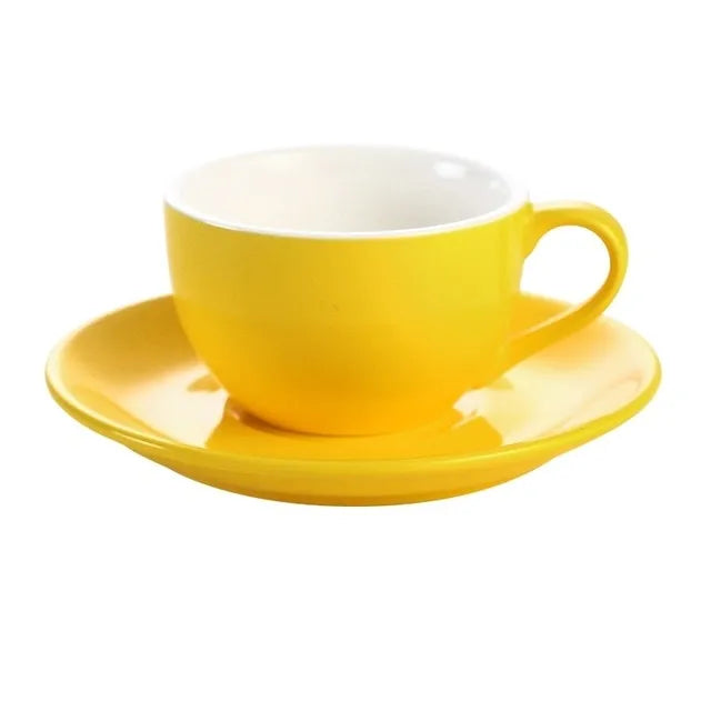 Crop 150ml ceramic coffee cup and saucer porcelain set available in different colors for coffee serving