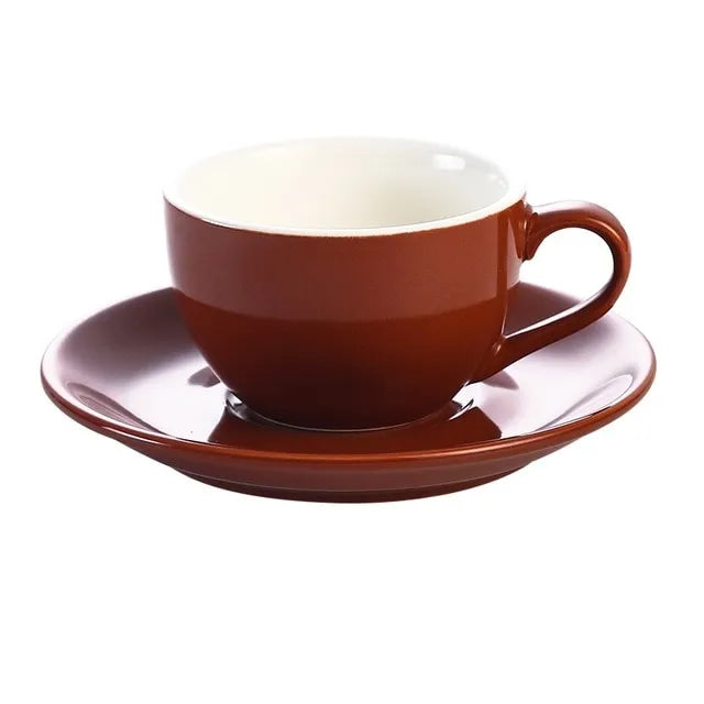 Crop 150ml ceramic coffee cup and saucer porcelain set available in different colors for coffee serving