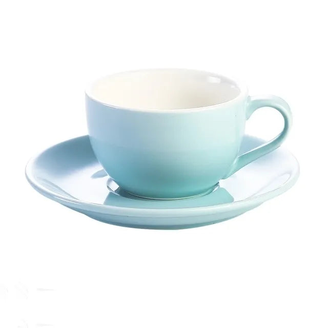 Crop 150ml ceramic coffee cup and saucer porcelain set available in different colors for coffee serving
