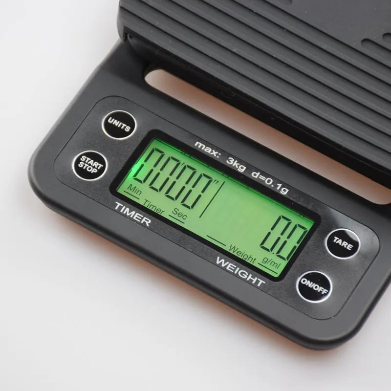 Crop Electronic Coffee Scale top view – built-in timer, 3KG / 0.1G, black