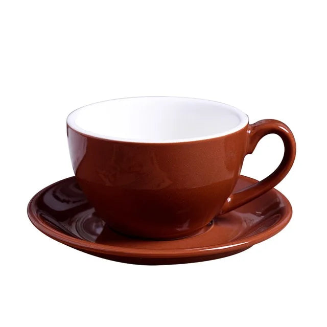 Crop 220ml ceramic coffee cup and saucer for cappuccino available in multiple porcelain color options