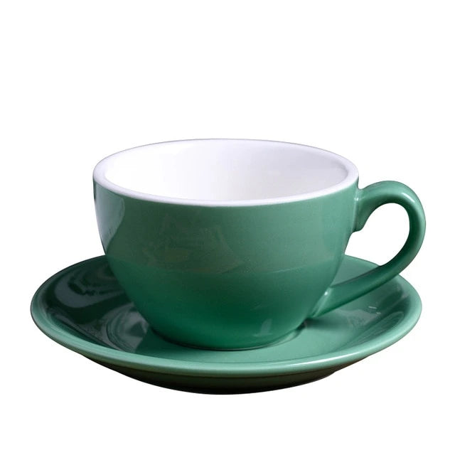 Crop 220ml ceramic coffee cup and saucer for cappuccino available in multiple porcelain color options