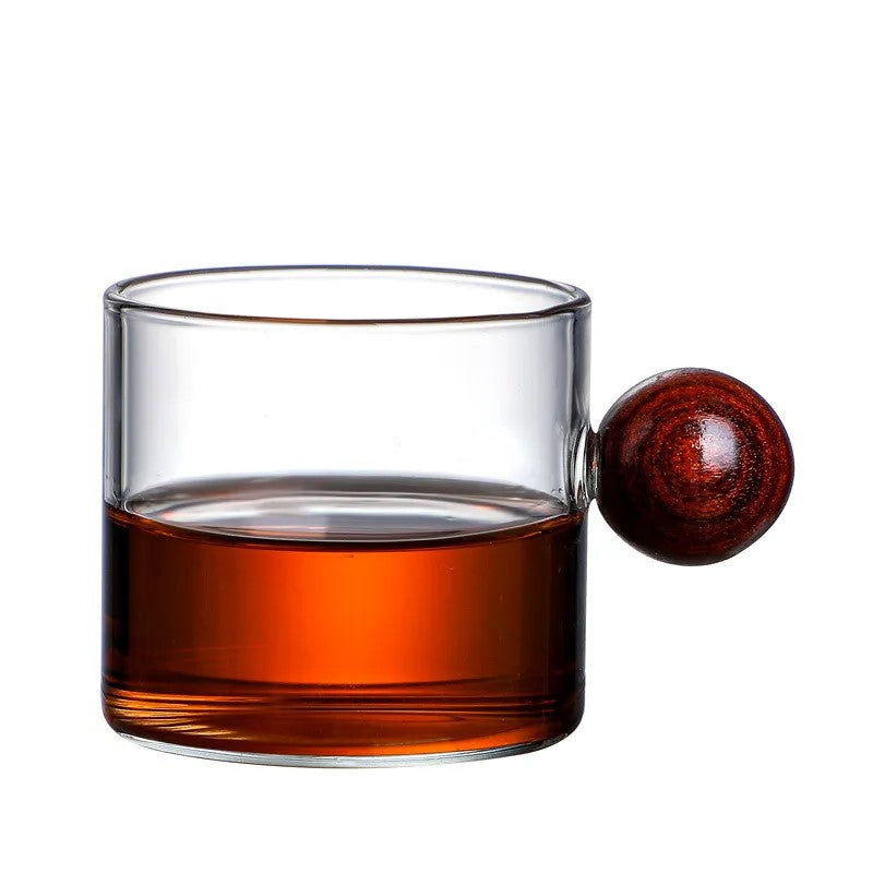 Crop 120ml Glass Coffee Cups with Wood Handle