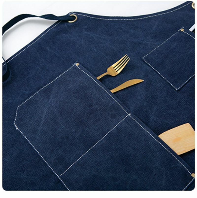 Crop Barista Apron Dark Blue