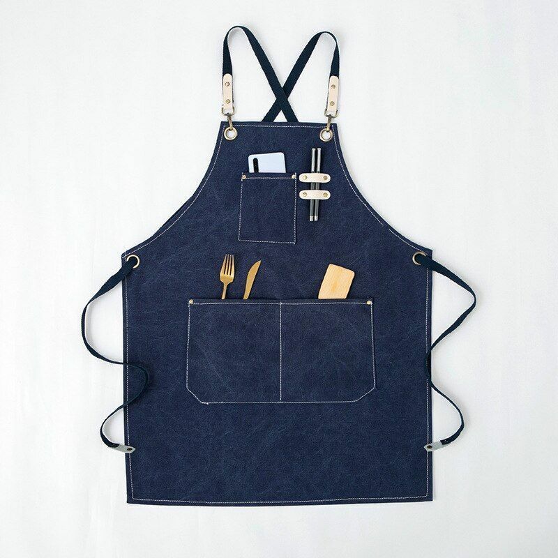 Crop Barista Apron Dark Blue