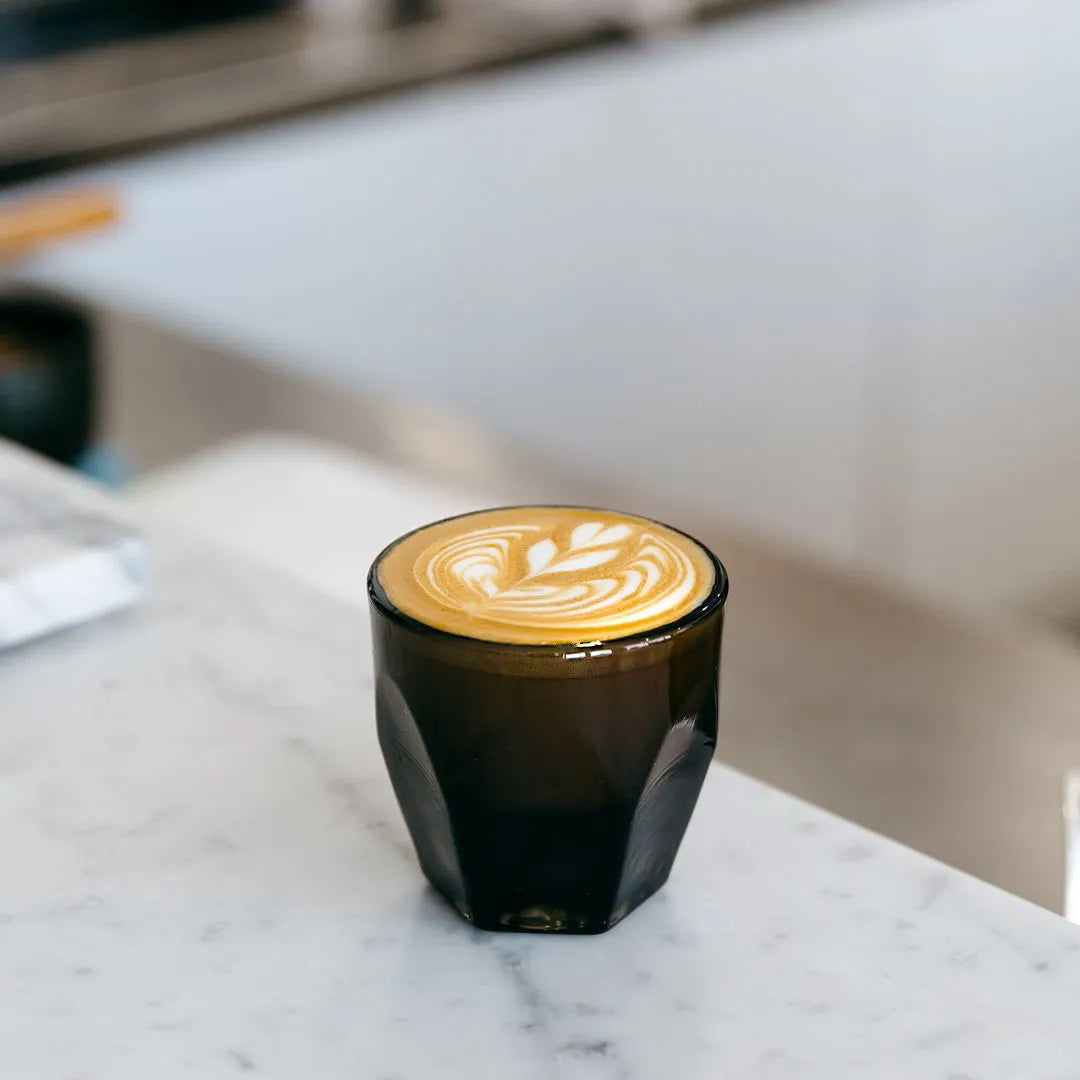 NotNeutral Vero 125ml cortado glass in Smoke hand pressed specialty coffee glassware made in USA