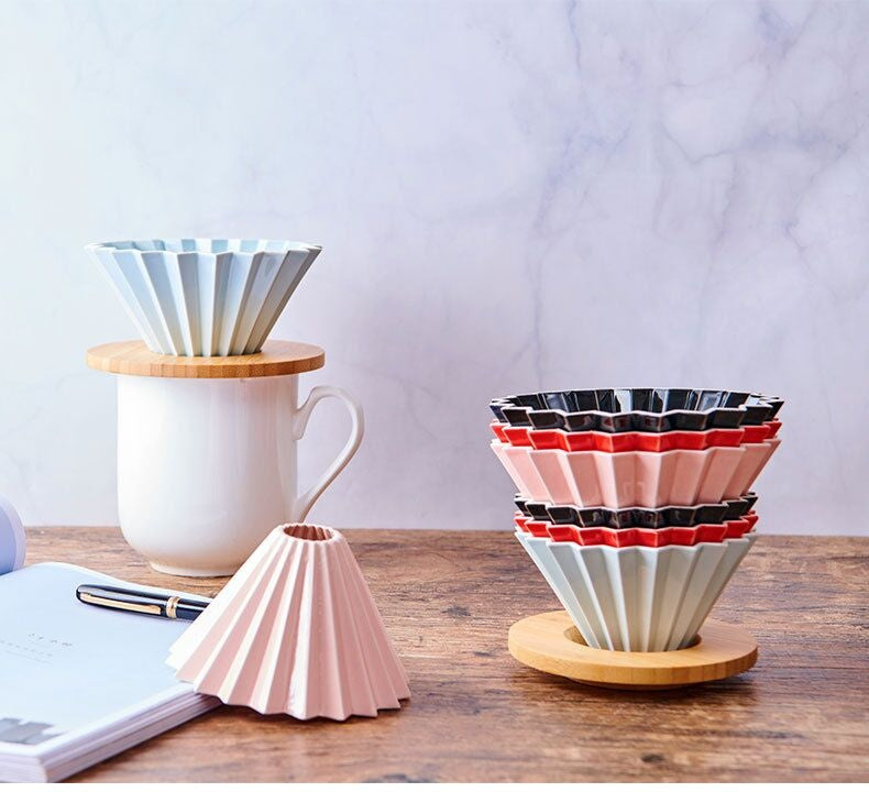 Crop V60 Ceramic coffee Dripper - With Wooden Base , Model: 02