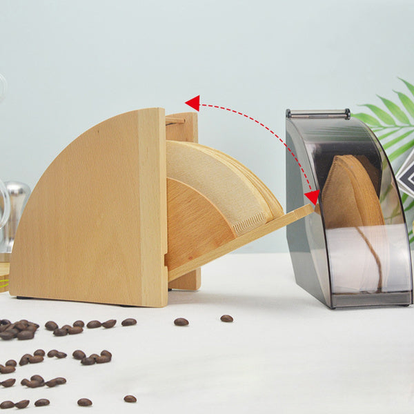 Crop Wood Coffee Paper Filters Shelf with Dustproof Cover