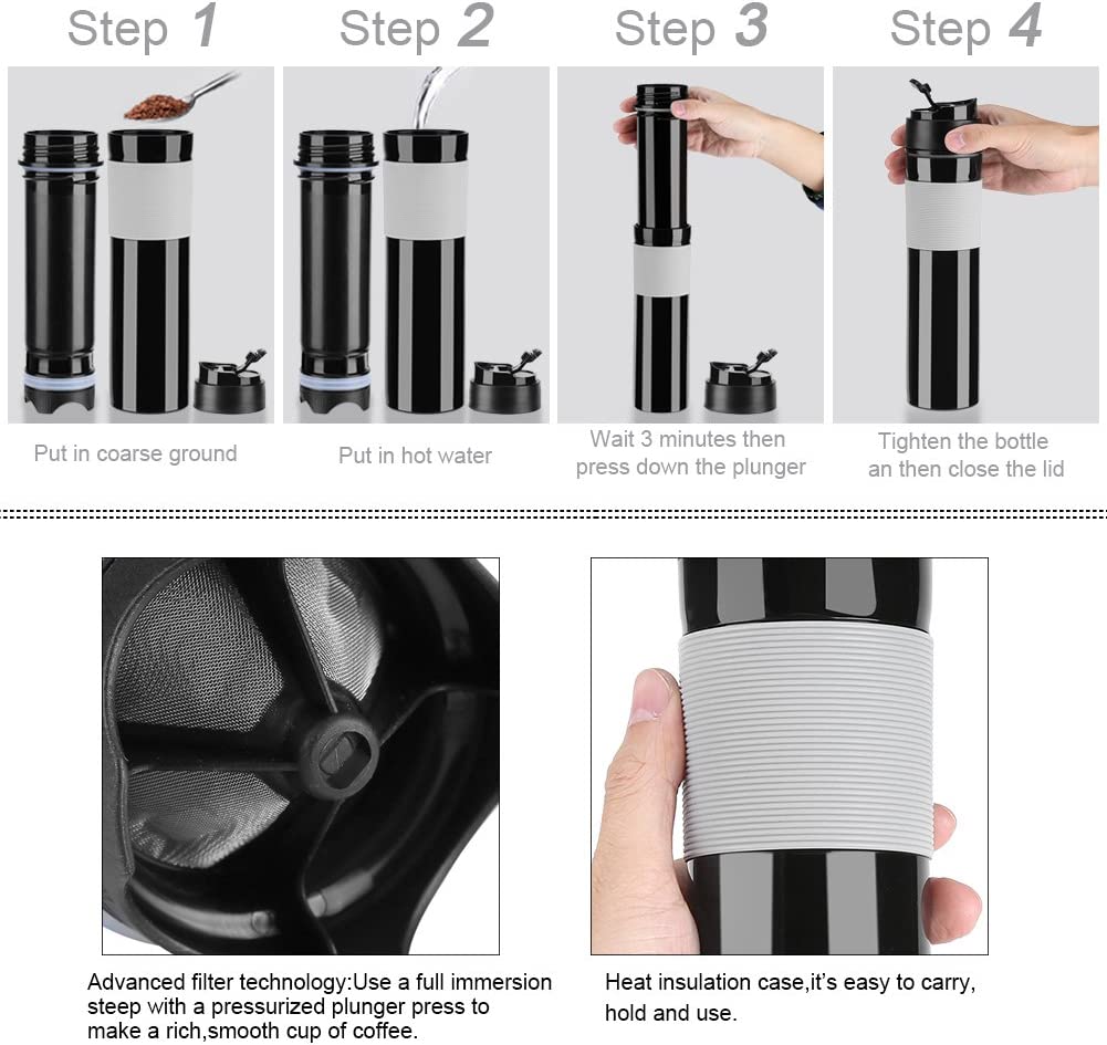 Crop 300ml Portable Travel Coffee French Press Black