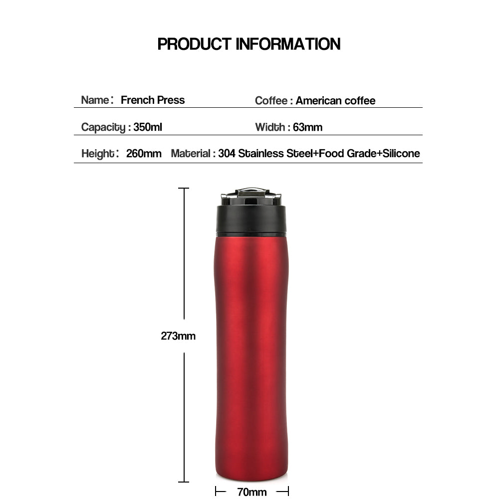 Crop 350ml Portable Travel Coffee French Press Red