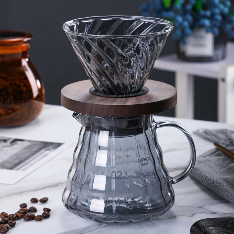 Crop V60 Glass Coffee Dripper With Rosewood Base , Model: 02