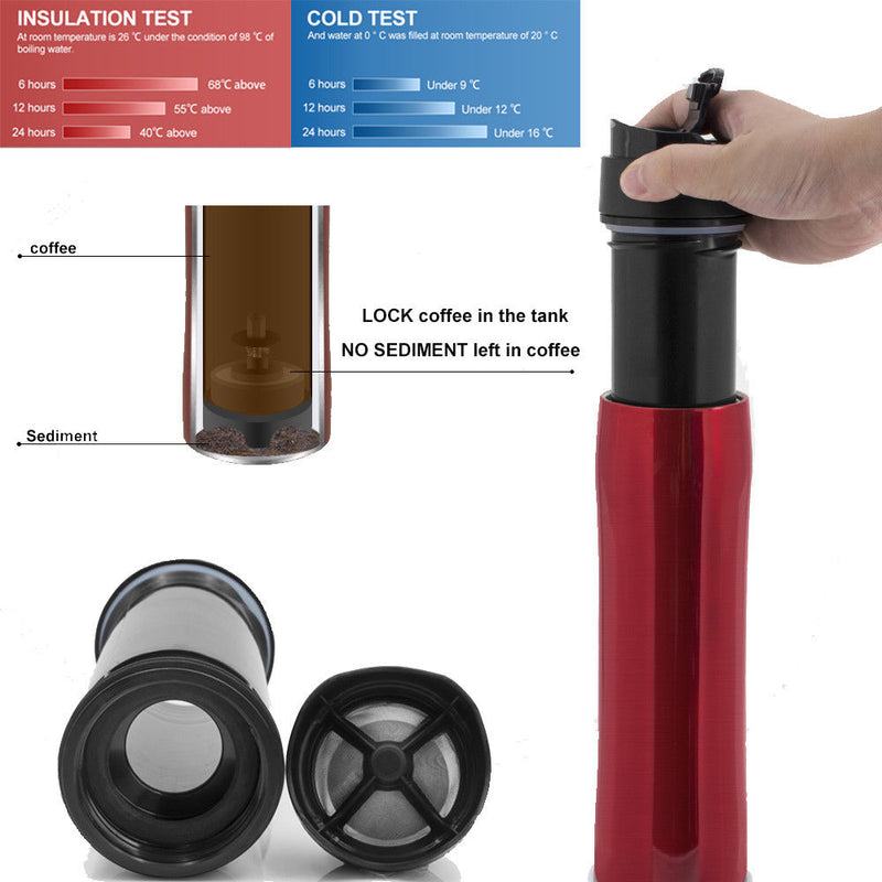 Crop Portable Travel Coffee French Press Red 350ml