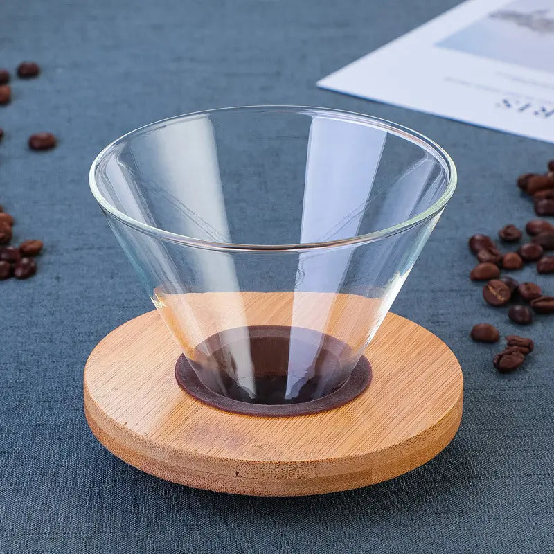 Crop 02 V60 Glass Coffee Dripper with Wooden Holder