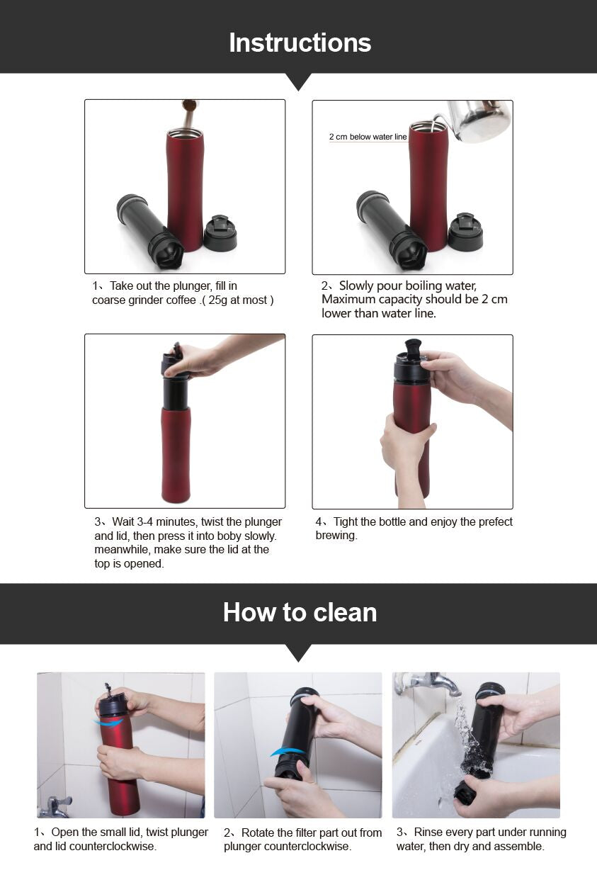 Crop 350ml Portable Travel Coffee French Press Red