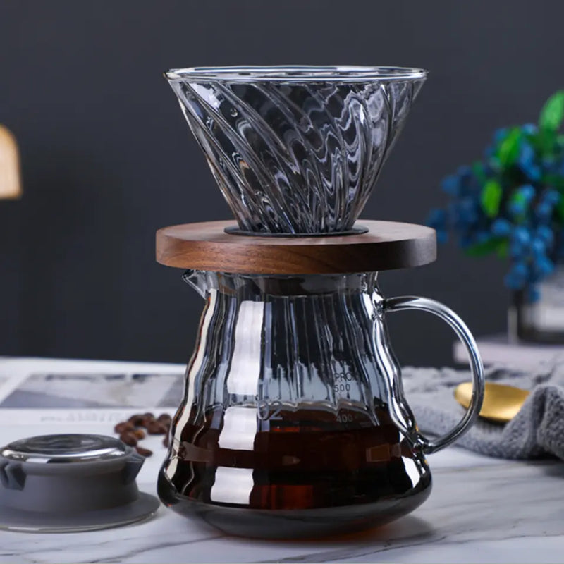 Crop V60 Glass Coffee Dripper With Rosewood Base , Model: 02
