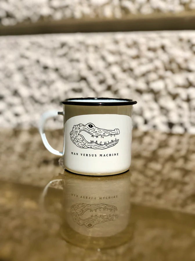 Man vs Machine 300ml  Enamel Coffee Cup White