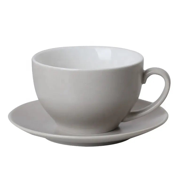 Crop 350ml Different Colors Ceramic Coffee Cup and Saucer for Latte