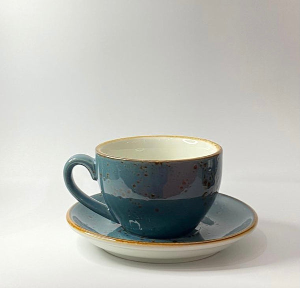 Crop 220ml Blue Colors Ceramic Coffee Cup and Saucer for Cappuccino