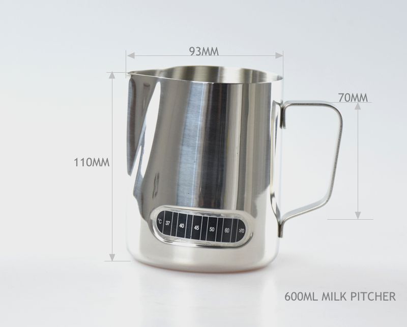 Crop 600ml Silver Milk Pitcher Jug with thermometer