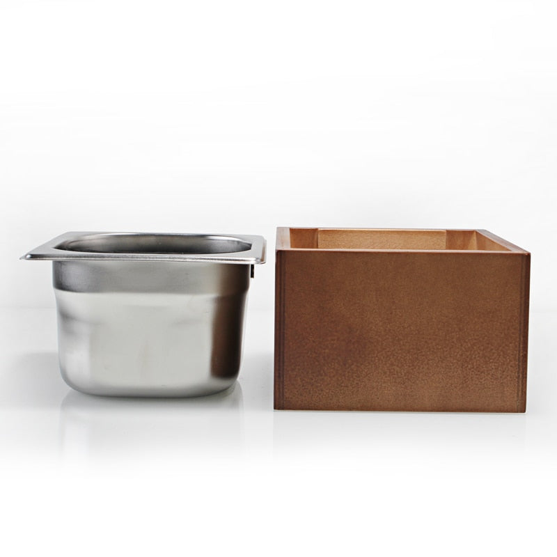 Crop Small Coffee Knock Box Stainless Steel Wood Coffee Grounds Container Box