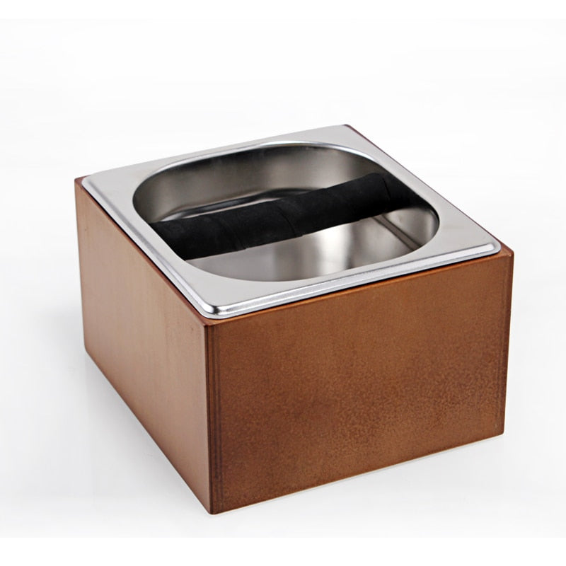 Crop Small Coffee Knock Box Stainless Steel Wood Coffee Grounds Container Box