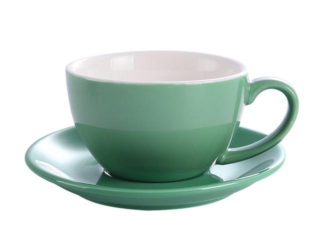 Crop 350ml Different Colors Ceramic Coffee Cup and Saucer for Latte