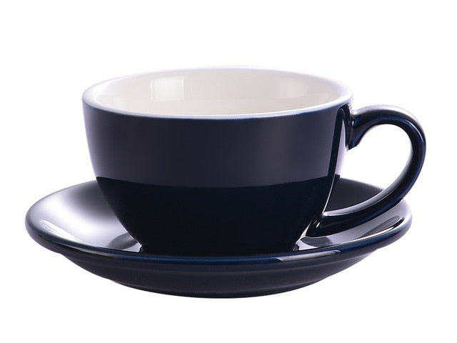 Crop 350ml Different Colors Ceramic Coffee Cup and Saucer for Latte