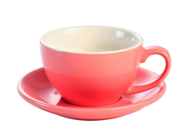 Crop 300ml Different Colors Ceramic Coffee Cup and Saucer