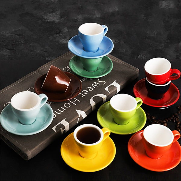 Crop 80ml Different Colors Ceramic Coffee Cup and Saucer For Espresso