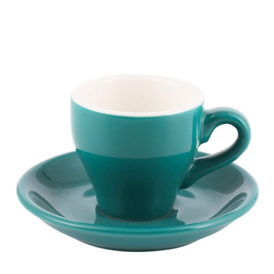Crop 80ml Different Colors Ceramic Coffee Cup and Saucer For Espresso