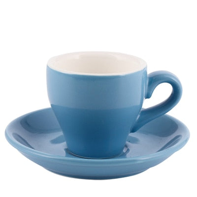 Crop 80ml Different Colors Ceramic Coffee Cup and Saucer For Espresso