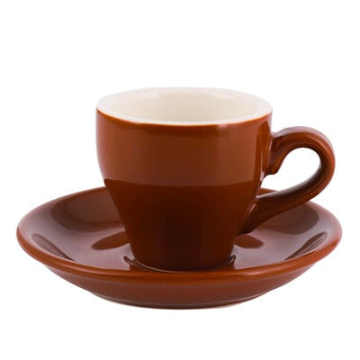 Crop 80ml Different Colors Ceramic Coffee Cup and Saucer For Espresso