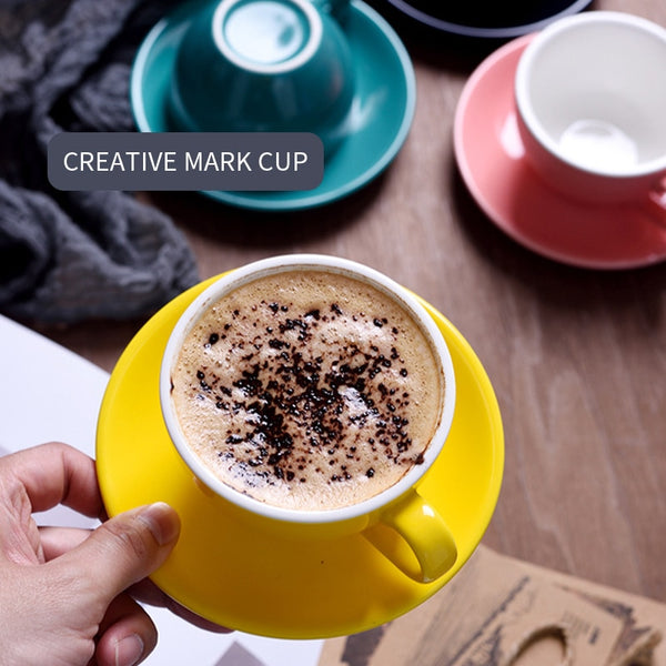 Crop 220ml Different Colors Ceramic Coffee Cup and Saucer for Cappuccino