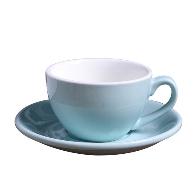 Crop 220ml Different Colors Ceramic Coffee Cup and Saucer for Cappuccino