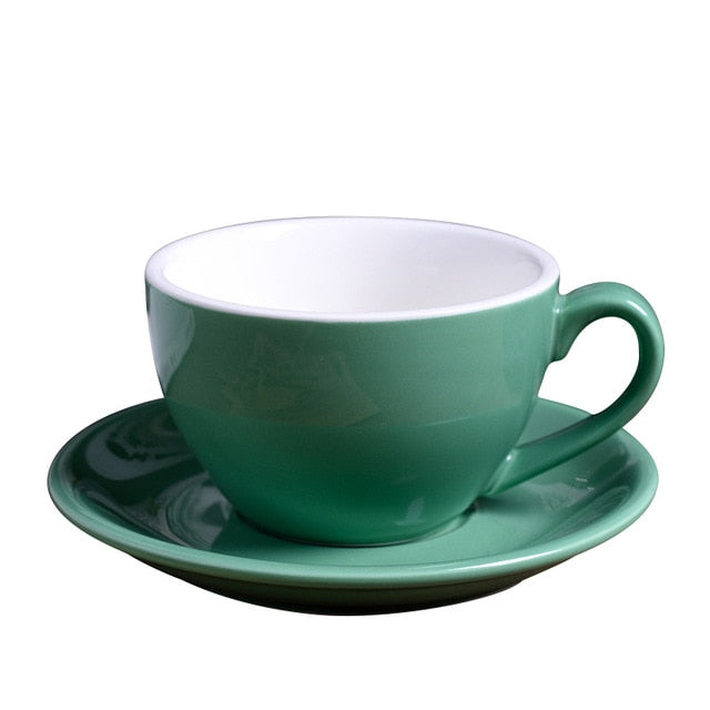 Crop 220ml Different Colors Ceramic Coffee Cup and Saucer for Cappuccino